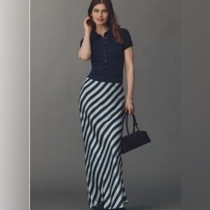 NWT Anthropologie The Tilda Maxi Slip Skirt Blue Stripe Size Small